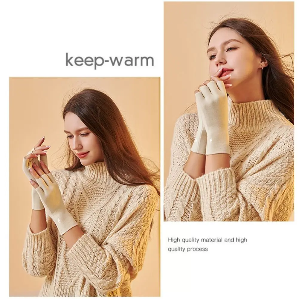 Autumn Winter Solid Color Semi-Finger Short Mittens Thin Style Non-Slip Touchscreen Driving Half Finger Gloves