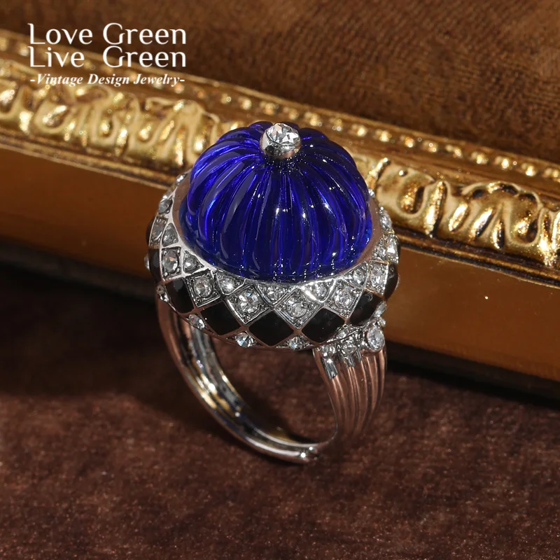 

Vintage Blue Pumpkin Rings Black Drip Oil Resin For Woman Silver Color Adjustable Jewelry Trends 2025 High Quality Thanksgiving