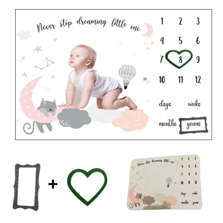 Baby Photo Digital Month Blanket Photo Prop Baby Milestone Blanket Flannel Snuggle Newborn Photography Accessories