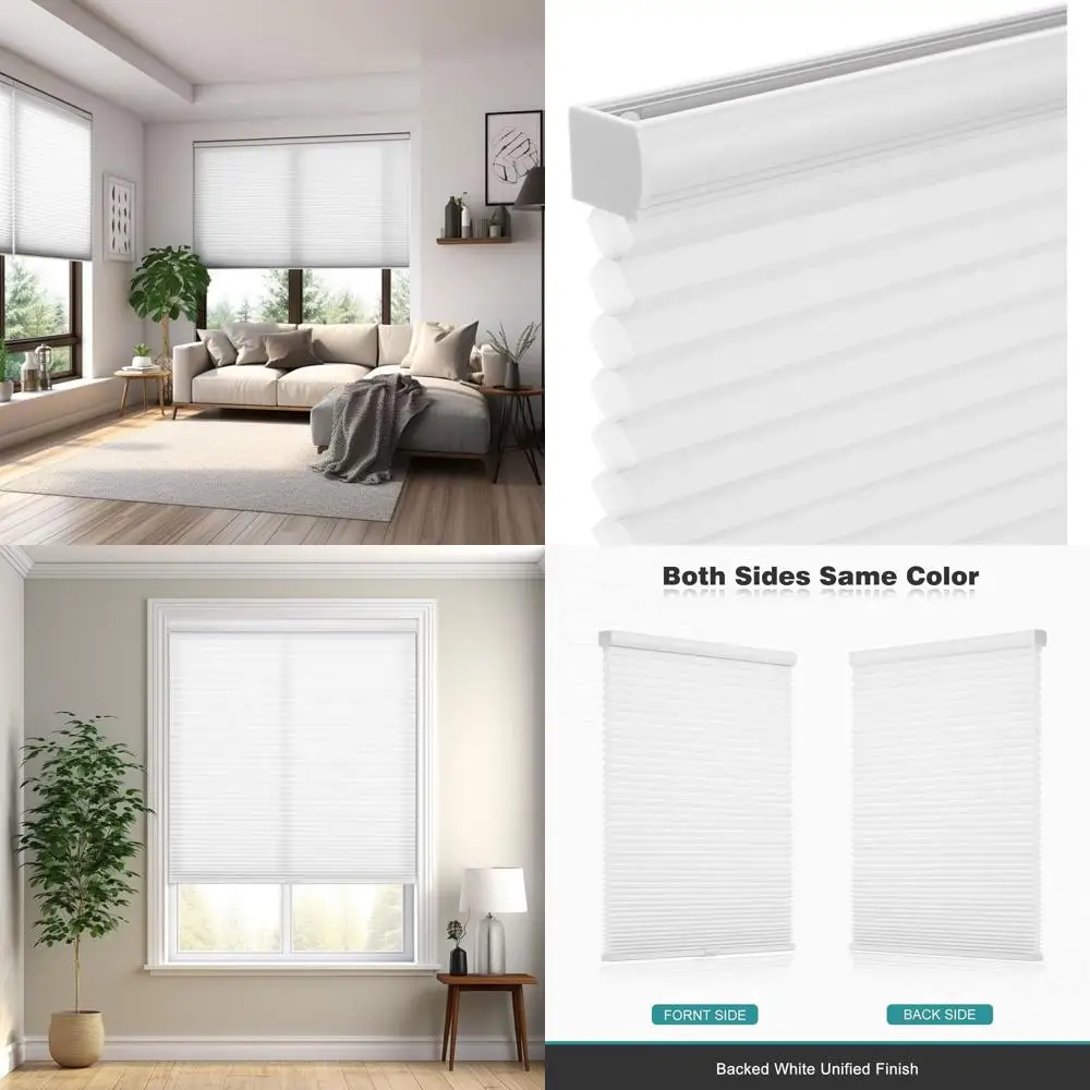 Wireless Honeycomb Cellular Shades, Light Filtering, Easy Install for Indoor Windows, 24x50, White