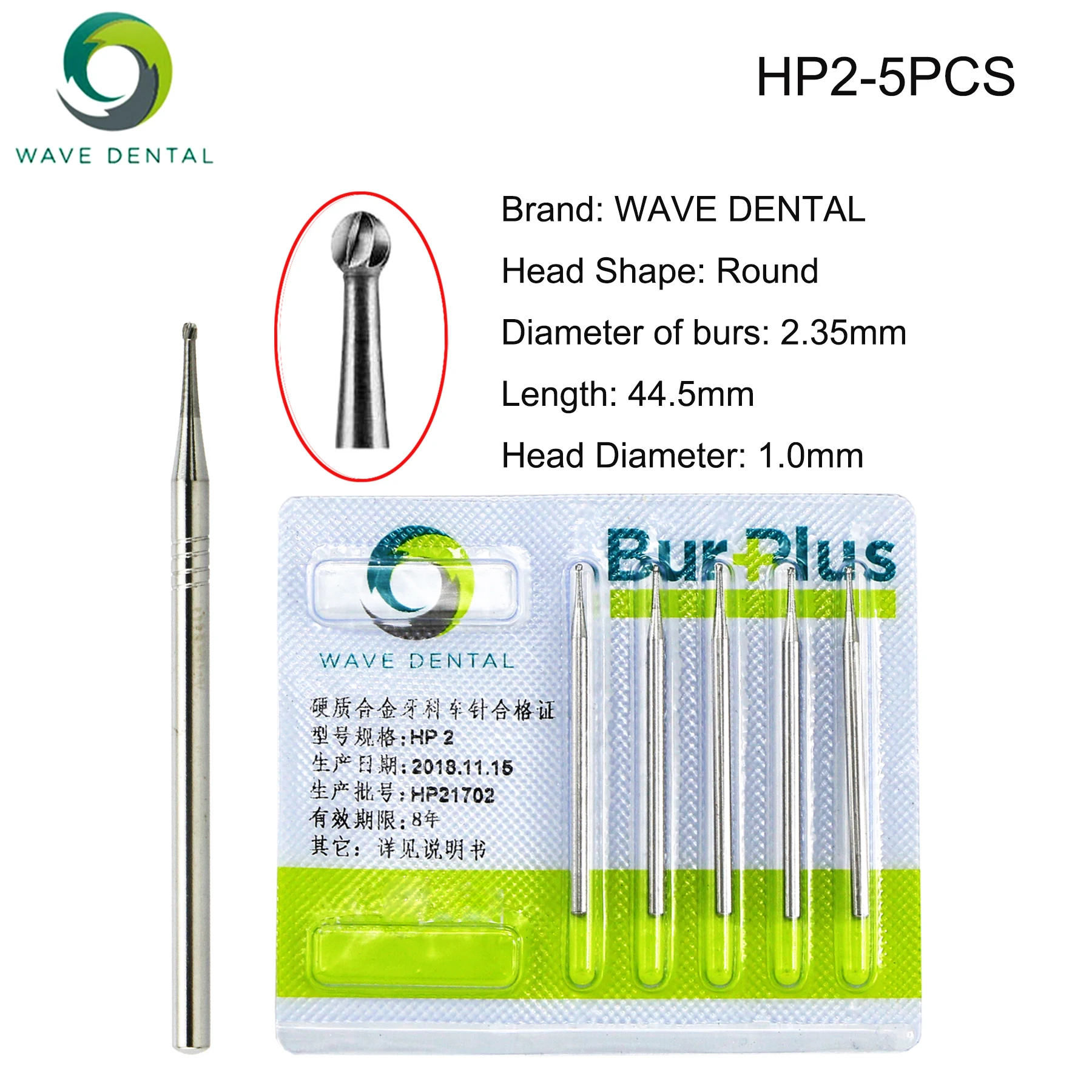 

Low Speed 5PCS HP2 Wave Dental Round Burs Length 44.5mm Long Straight Bur