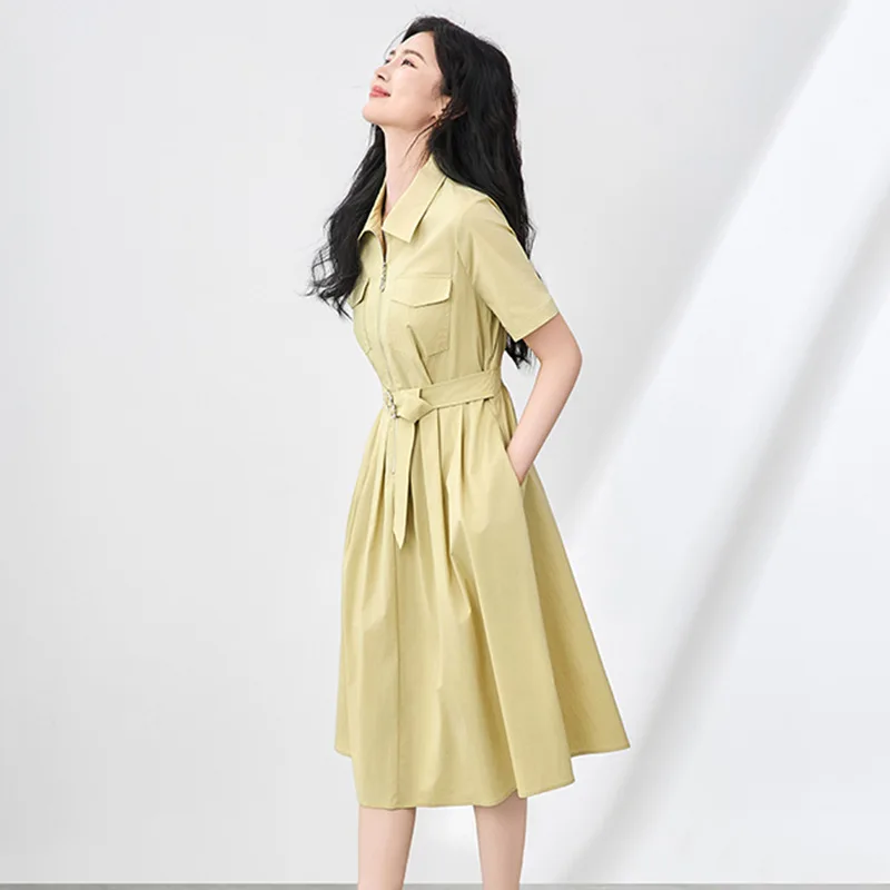 

25061003 -Minimalist Casual Elegant High-Waisted Half-Zip Shirt Dress Summer New South Oil Dress