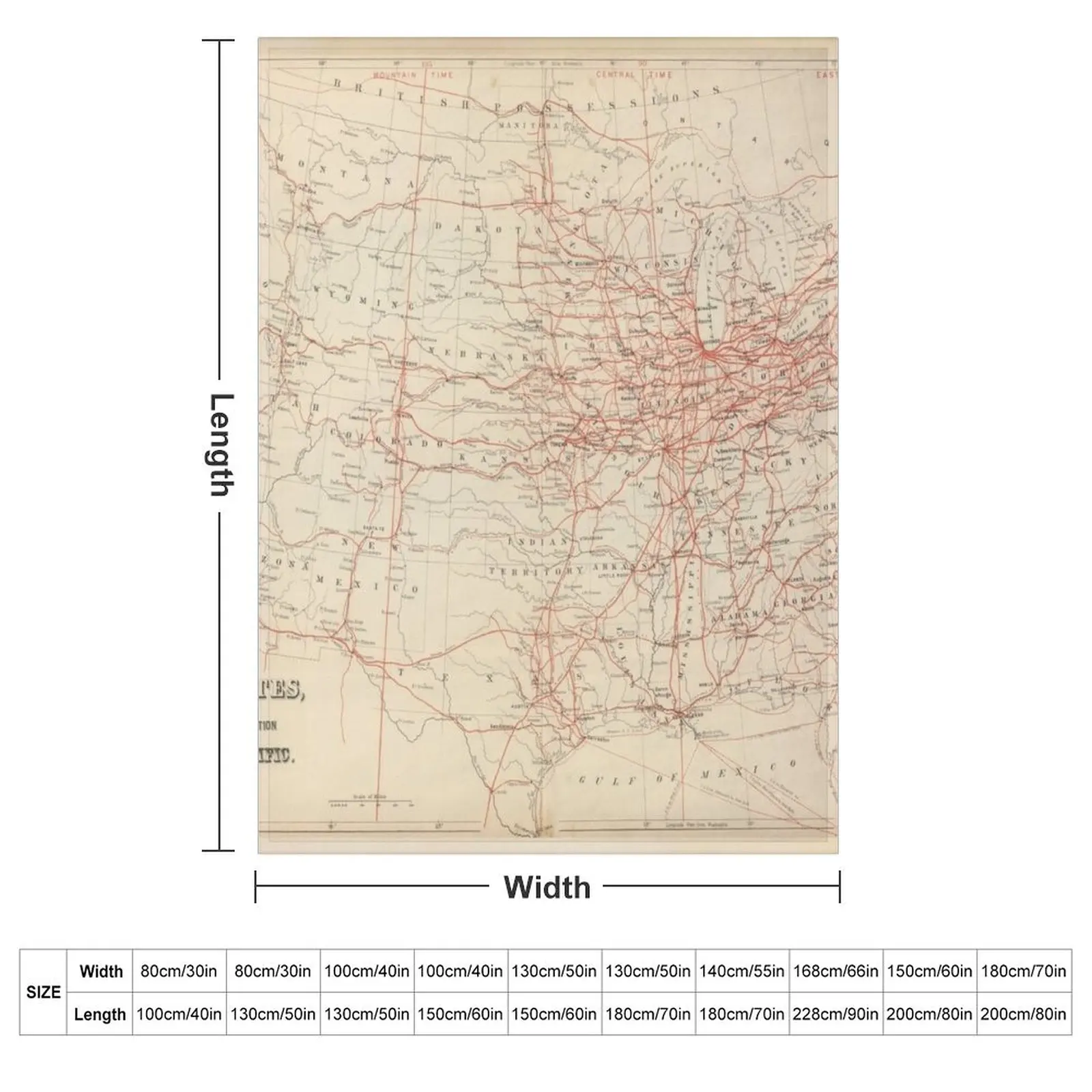 Old United States Railroad Map (1884) Vintage US Railway Atlas Throw Blanket Extra Large Throw Camping Blankets