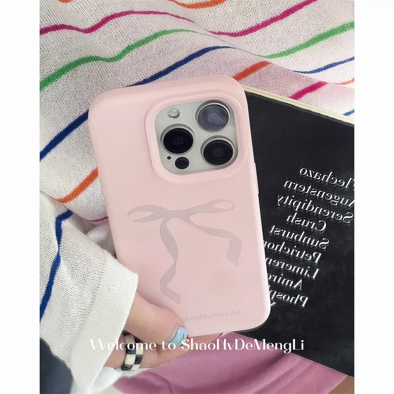 Cute Bowknot Bow Lichee Pattern Silicone Phone Case For iPhone 11 15 13 14 12 16 Pro Max Plus Leather Shockproof Cover Fundas