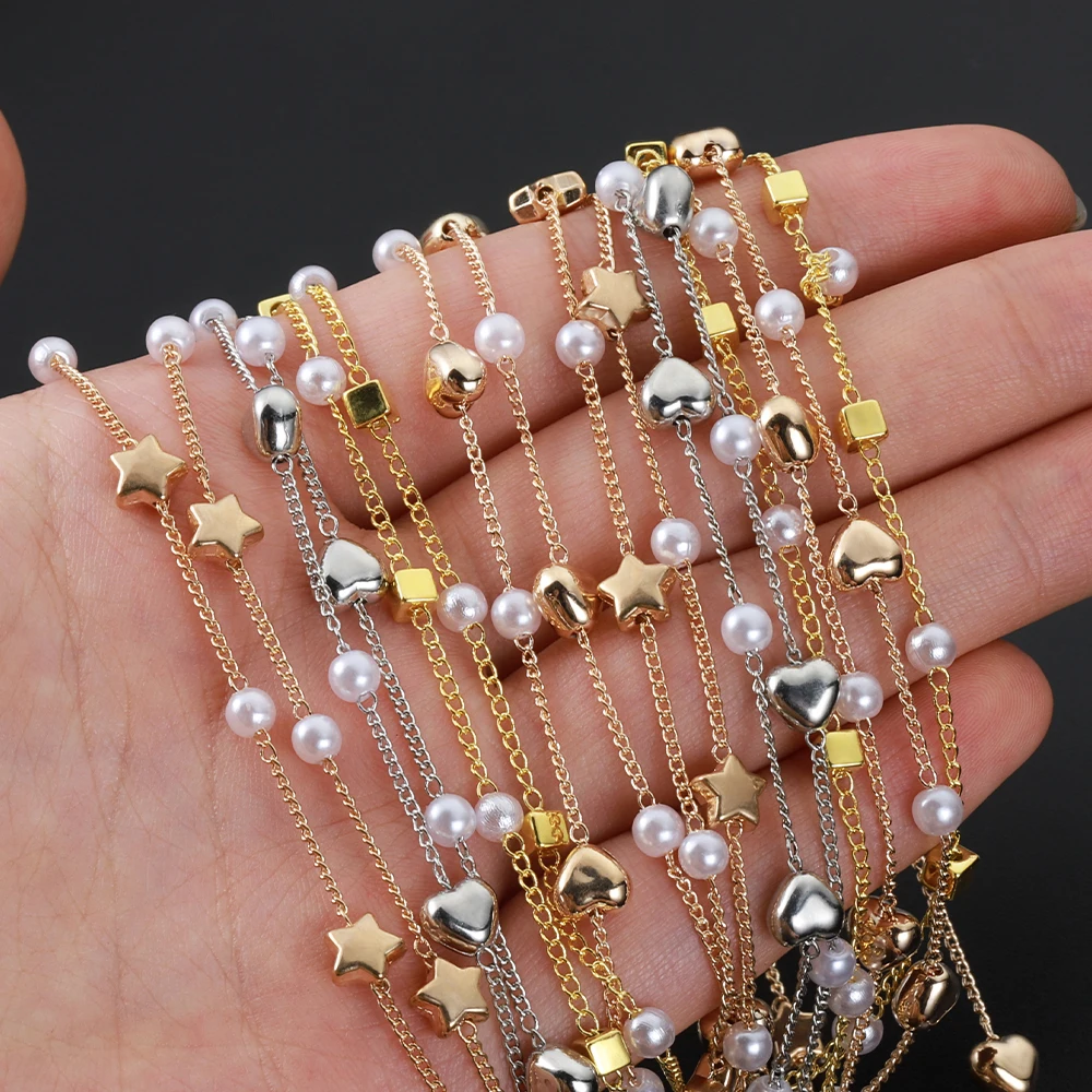 1meter ABS Pearl Beaded Chain CCB Heart Star Beads Copper Chains for Bracelets Necklace Jewelry Making DIY Handmade Wholesale