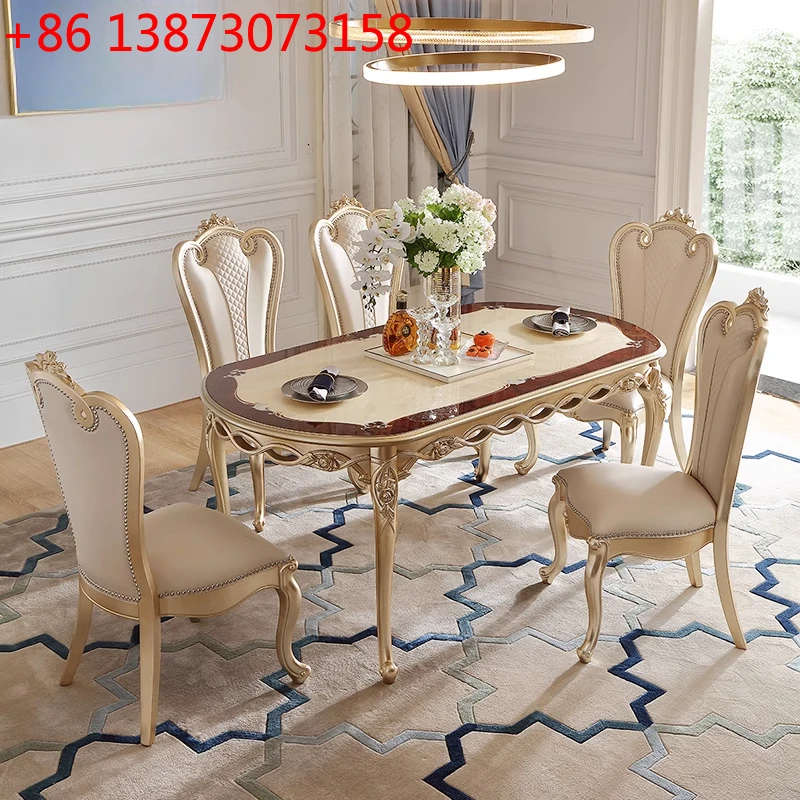 

Solid wood long dining table European-style villa large flat dining table and chairs