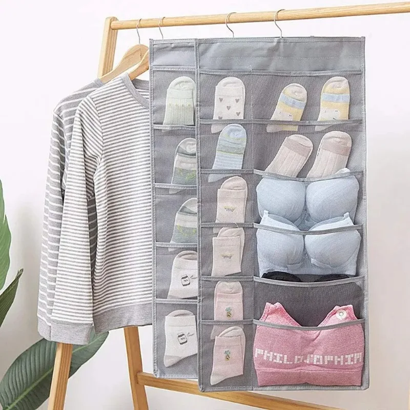 Hot Sale Double Sides Underwear Storage Hanging Bag Dormitory Home Wardrobe Hanging Wall Foldable Bag Underpants Socks Organizer