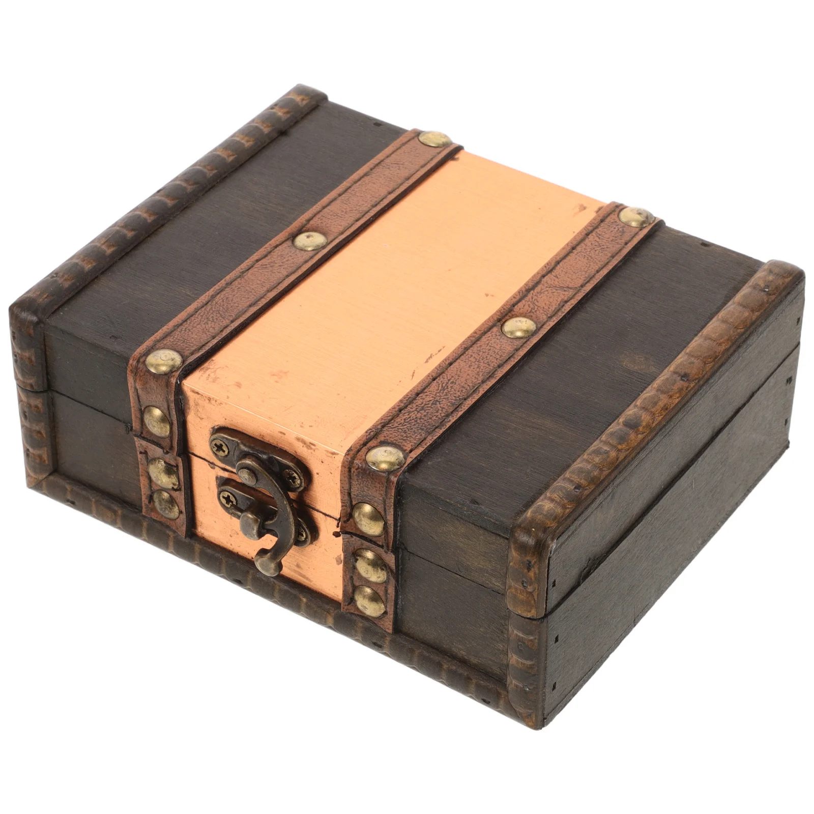 

Vintage Wooden Treasure Chest Box Lock Retro Jewelry Storage Organizer Small Trinket Keepsake Case Multifunctional Desktop Wood