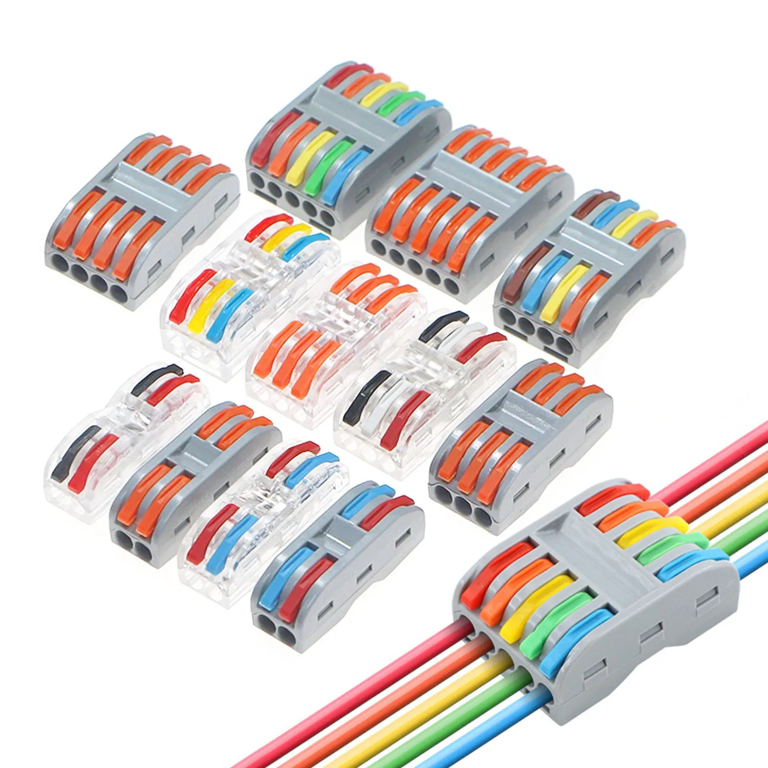 Mini Quick Wire Conductor Connector Universal Compact 1/2/3/4P Splicing Push-inTerminal Block 1 in Multiple out with Fixing Hole