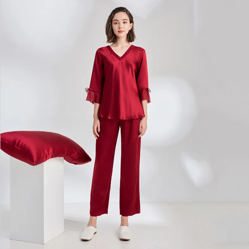 Ensemble de pyjama deux pièces Mulberry Inj2 pour femme, manches longues, style Ins, vêtements de nuit, mode, saisonnier, luxe, automne, 2024, 100%