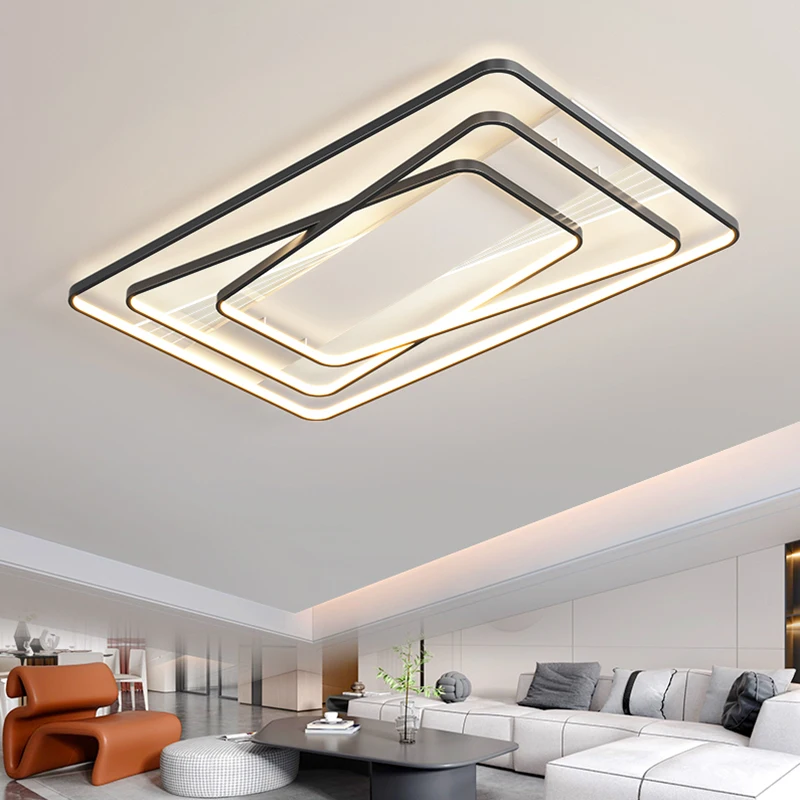 Modern Minimalist LED Ceiling Lights Black White Rectangle Infinite Dimming Living Room Bedroom Dining Room Indoor Creative Lamp