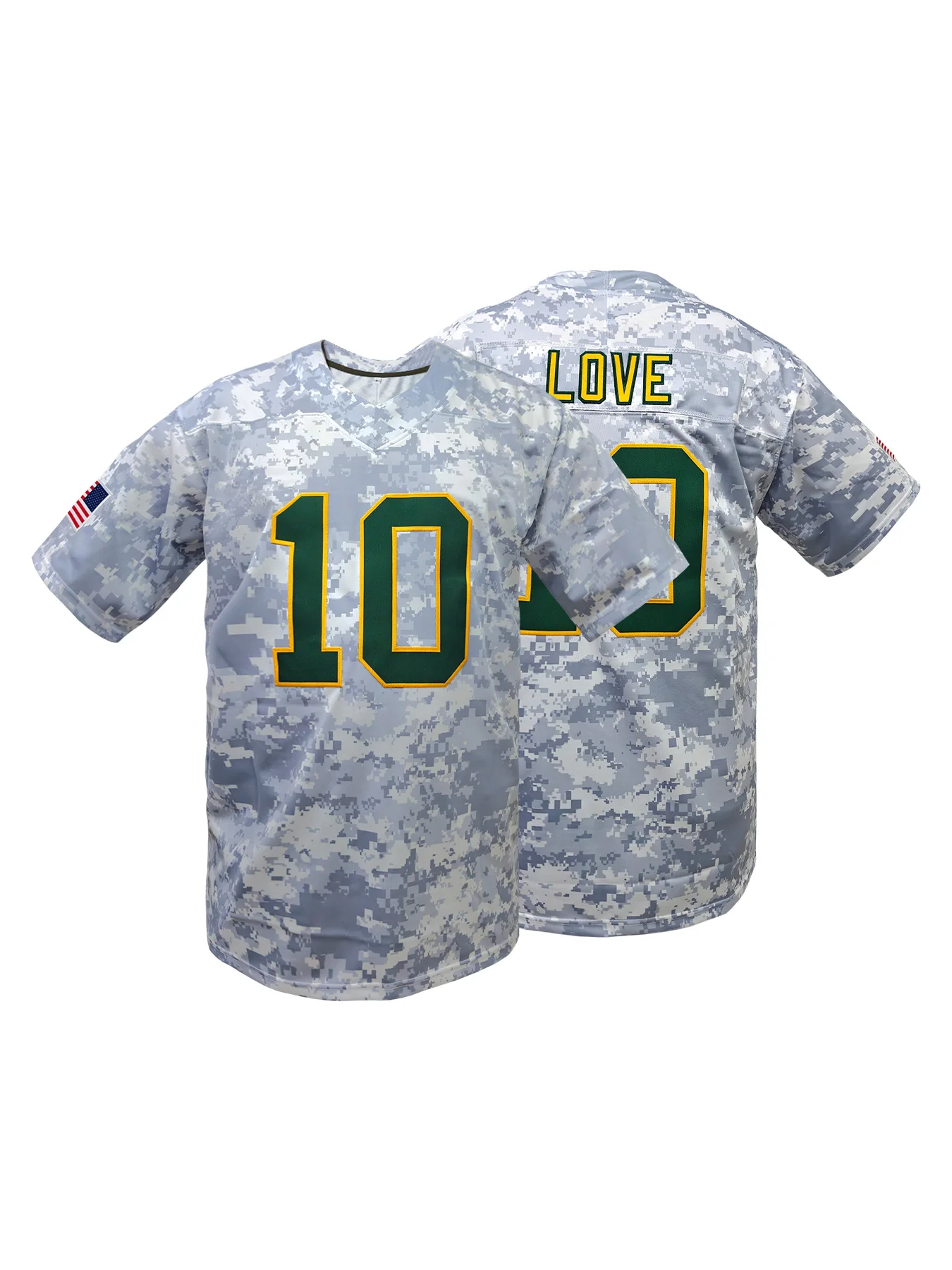 

Men's LOVE #10 Camo Football Jersey,Green Bay Rugby Jersey,Embroidered Sports Top Breathable Athletic Tee for Training,Casual