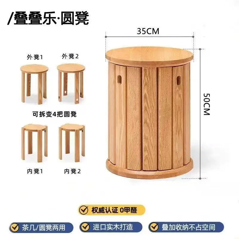 4Pcs Stackable Solid Wood Stools, Round Wooden Nesting Stools for Living Room/Balcony, Space Saving Stool Set for Guest Seating