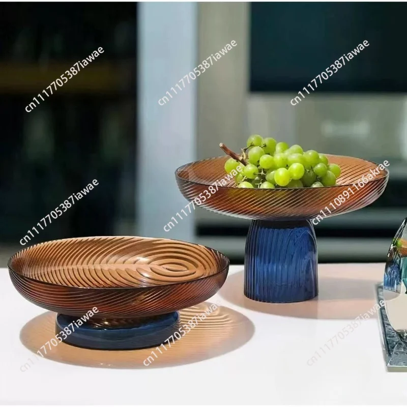 [color matching tall fruit plate] light luxury glass fruit plate, snack candy plate tray