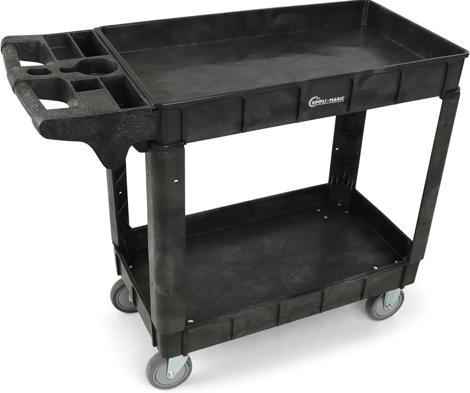 

Rolling Utility Cart on Wheels, Heavy Duty with Ergonomic Handle, Deep Shelfs for Garage, Warehouse, Workshop, 600-Pound