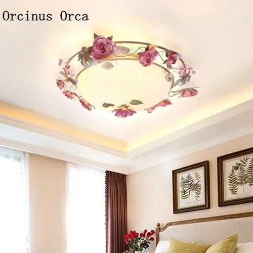 Korean LED Tieyi Flower ceiling lamp Living Room Children's  European Romantic Rural Circular Glass ceiling lamp