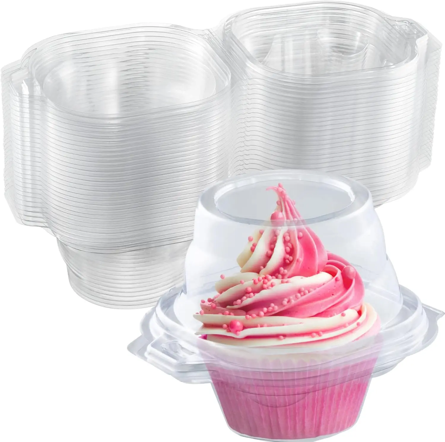 

100 Pack Individual Cupcake Containers with Dome Lid, Clear Plastic Disposable Cupcake Holders for Baking, Parties, and Events