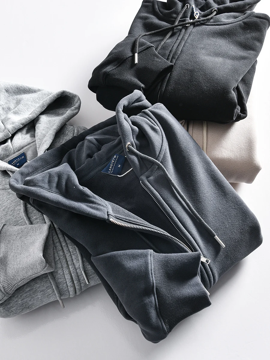 

Carbon Fiber Fleece Hoodie Jacket Men's Casual Autumn Winter Sweatshirt Coat Youth Popular Straight Cut Fit Zipper Closure