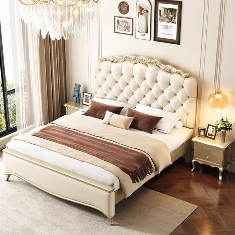 

American Wood Princess Double Bed Modern Elegant Pretty Villa Luxury Bed Loft Adults Camas Matrimonial Bedroom Set Furniture