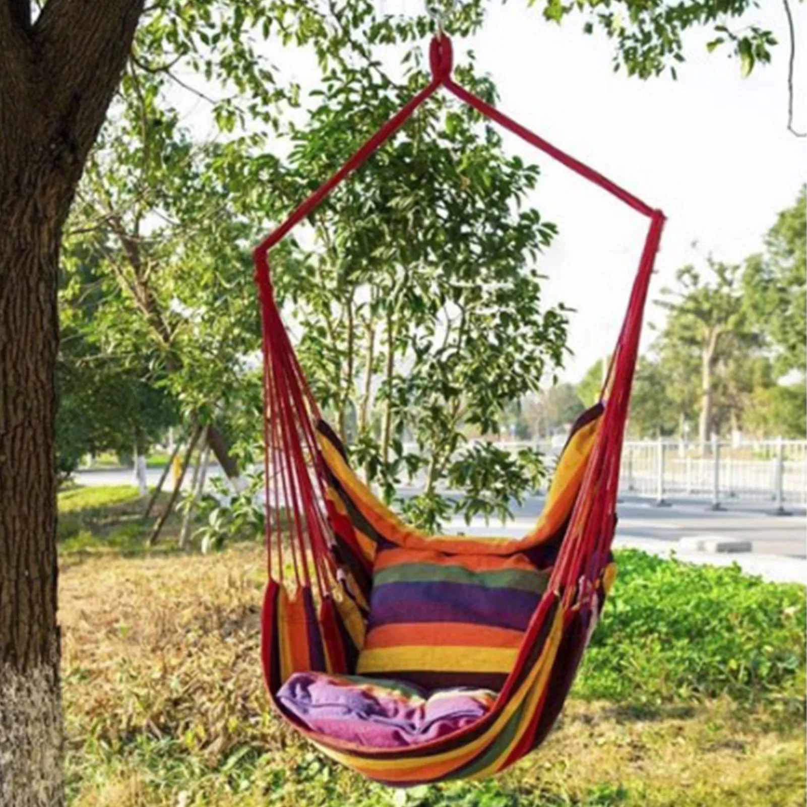 

Hammock Chair Portable Comfortable Colorful Stripe Chair Hanging Rope Swing Indoor Hammock Swing Chair Hanging Chair Hamaki