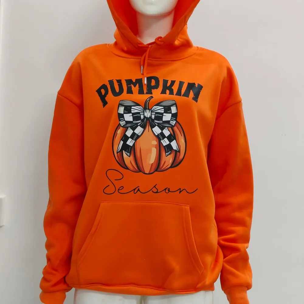 2024 Halloween Orange felpa con cappuccio Kawaii Halloween Pumpkin bowknot felpa con cappuccio da donna Harajuku Halloween Print autunno Warm felpa con cappuccio Unisex