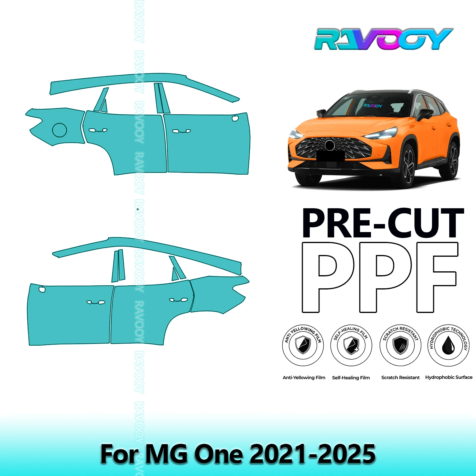 

For MG One 2021-2025 8.5mil Clear Matte Pre-Cut PPF Door & A/B Pillar Kit TPU Paint Protection Film Set