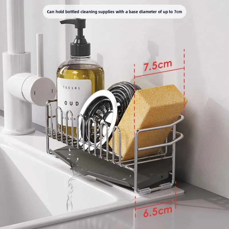 304 Stainless Steel Sink Drain Rack,Slope Diversion Storage Shelf,Faucet Side Organizer,Anti-Scratch Rustproof Kitchen Rack