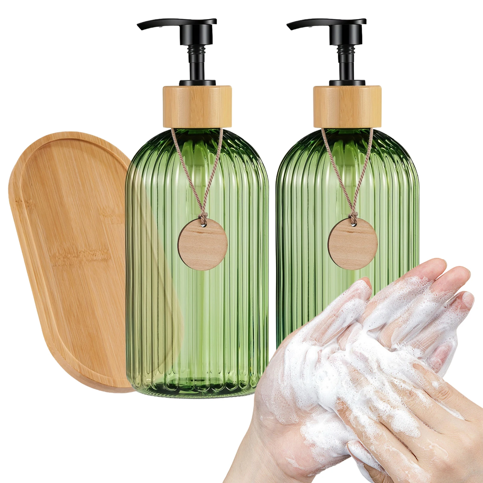 Juego de botellas desinfectantes de manos verdes para cocina, dispensador de jabón de emulsión a presión, botella de vidrio, contenedor de almacenamiento de mesa para decoración del hogar.