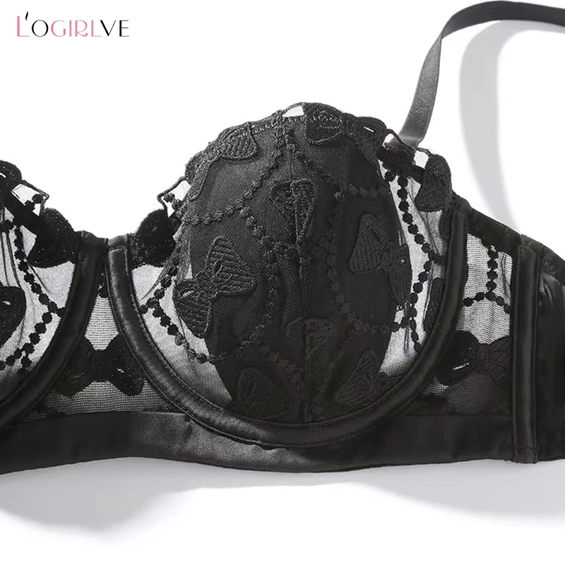 Logirlve Sexy Bra Panties Sets Ultrathin Brassiere Transparent Push Up Underwear Women Set Bras Lace Embroidery Lingerie