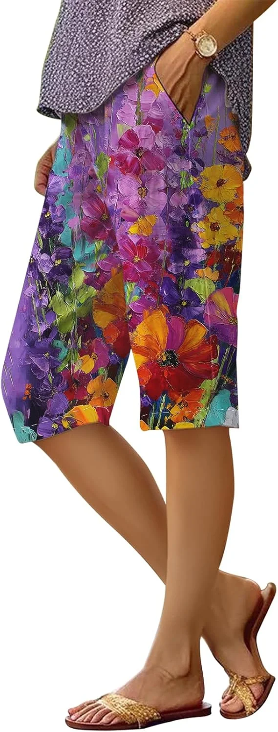

New women's shorts, cropped pants, loose wide-leg casual plus size elasticated waist pants, women's work pants