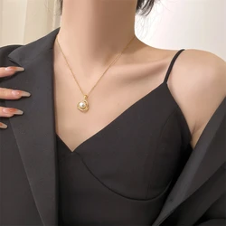 Fashion Pearl Pendant Necklace for Women Trend Aesthetic Gold Color Metal Chain Collar Choker Rhinestone Necklaces Party Jewelry