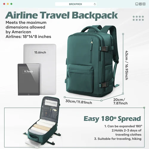 Imagen 2 del producto Mochila 40x30x20 Avión, Mochila para equipaje de mano Ryanair Cabin, Mochila para portátil Easyjet para viajes en avión, Mochila escolar