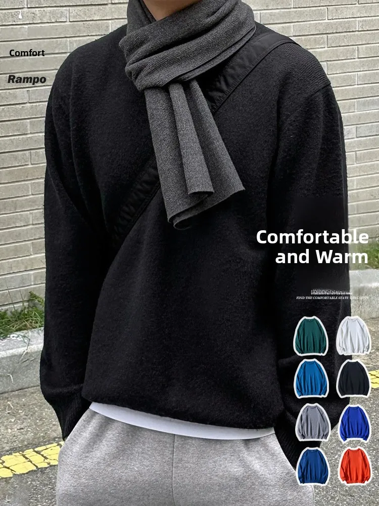 

Теплый вязаный свитер для мужчин, зимний, свободного кроя, базовый слой, повседневная одежда для пар, футболка с круглым вырезом и длинным рукавом