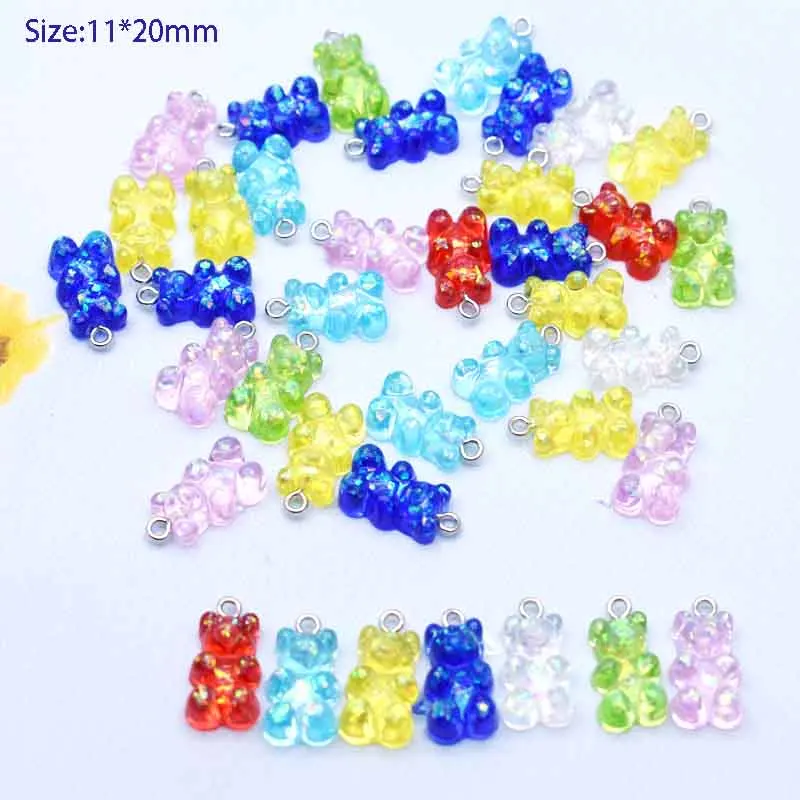 11*20mm  9 Colors Bright color Bear Pendant Charms Resin For Handmade Bracelets Necklace Earring Key Chain DIY Jewelry