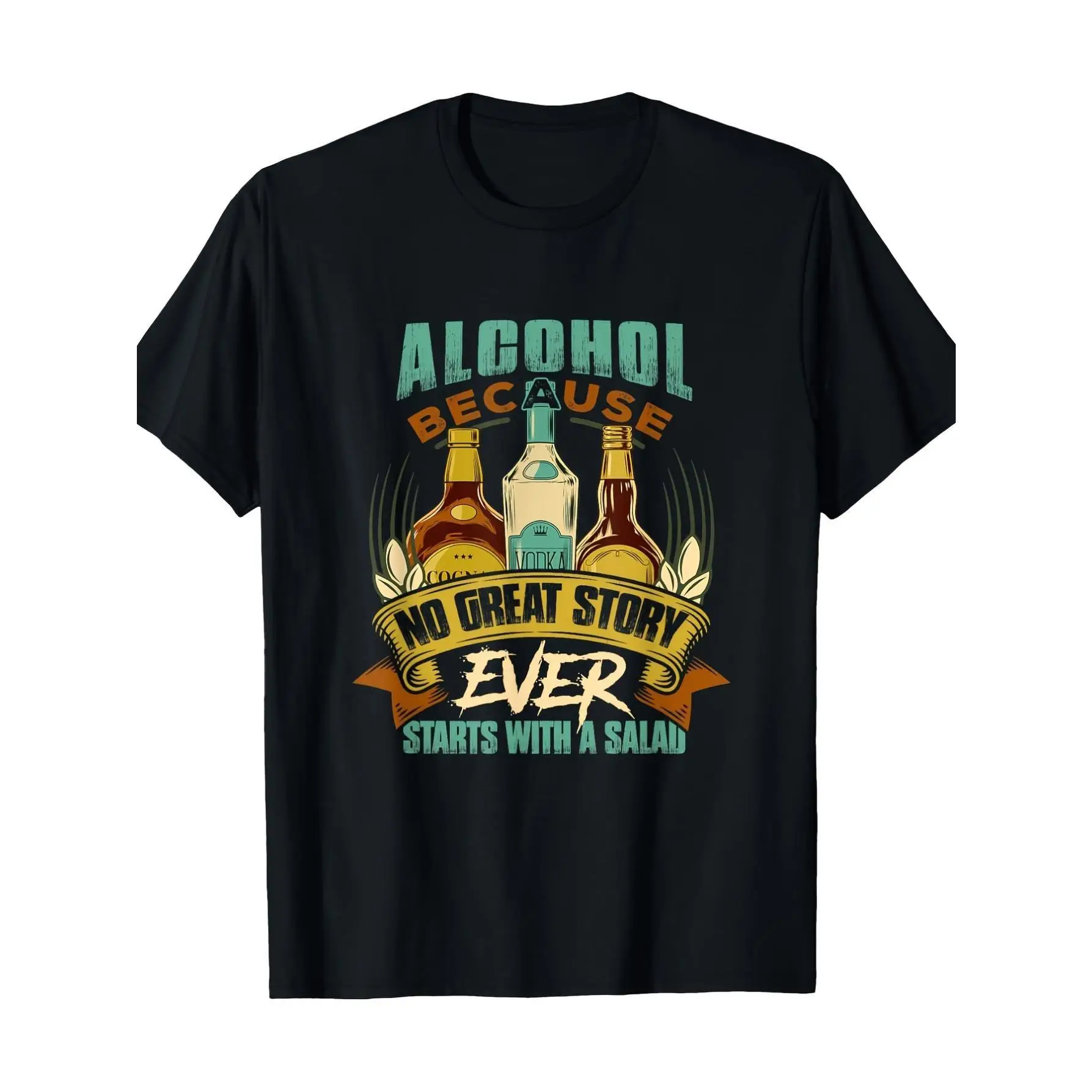 

Funny Bar Alcohol T-Shirt,Men's Retro Saying 'No Great Story Starts with a Salad' Tee,Casual Drinking Party Top,Gift for Drinker