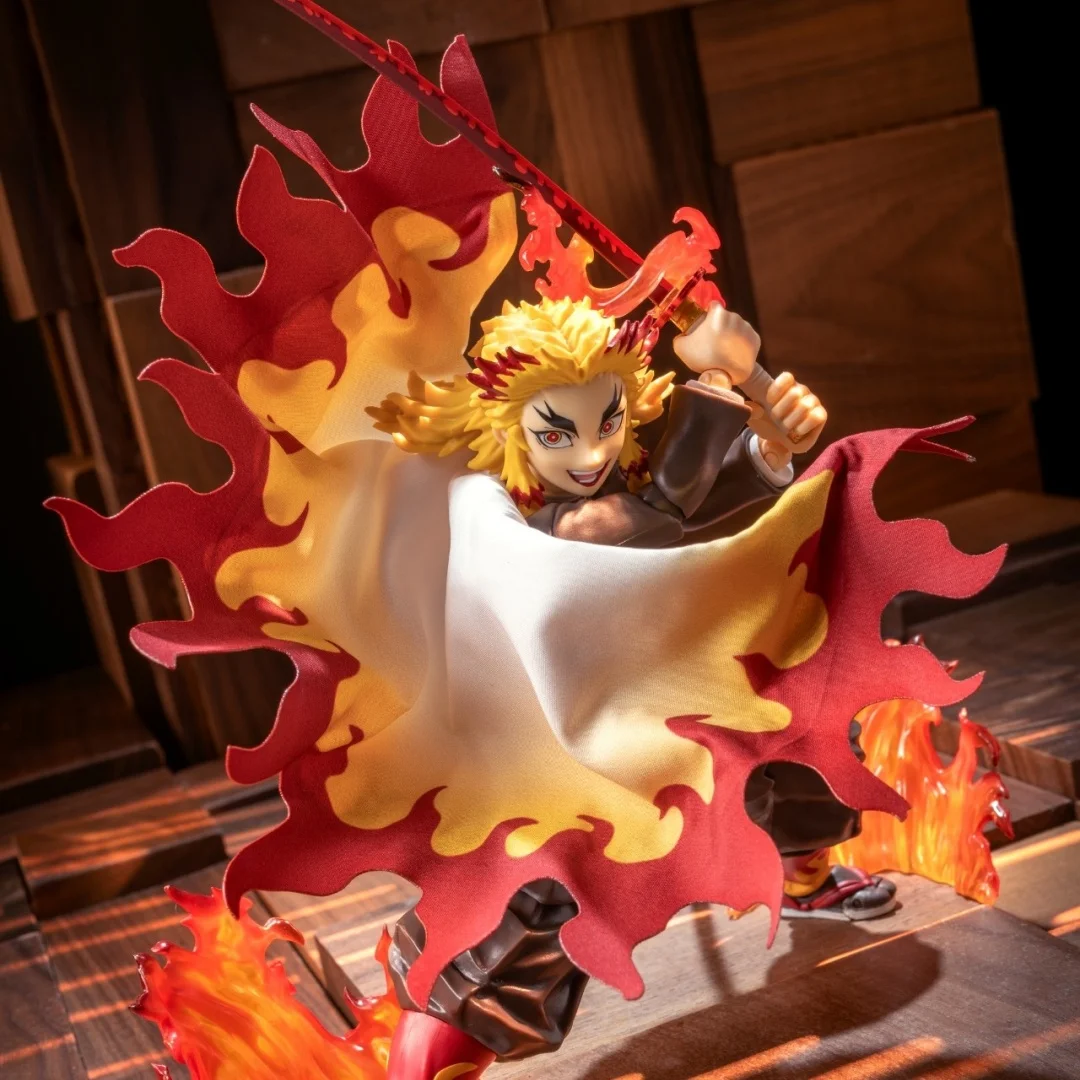 Demon Slayer Anime Shf Rengoku Kyoujurou Handmade Cloak Clothes Built In Iron Wire Is Suitable for 1/12 Movable Humanoid Toy