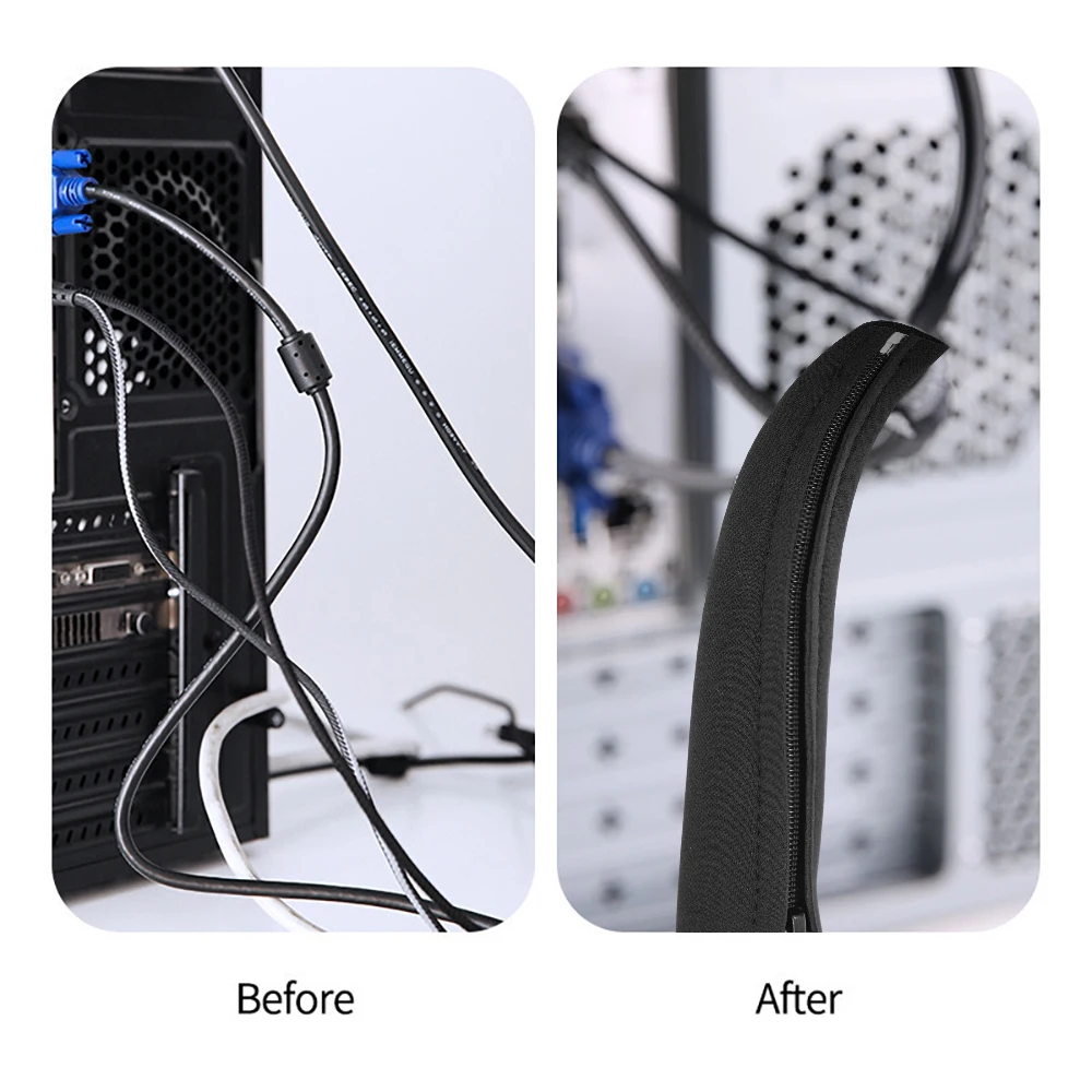 3/1pcs Zipper Cable Sleeve with Hook Loop Ties Flexible Wire Cable Management Protector Cable Organizer For Computer PC TV Lines