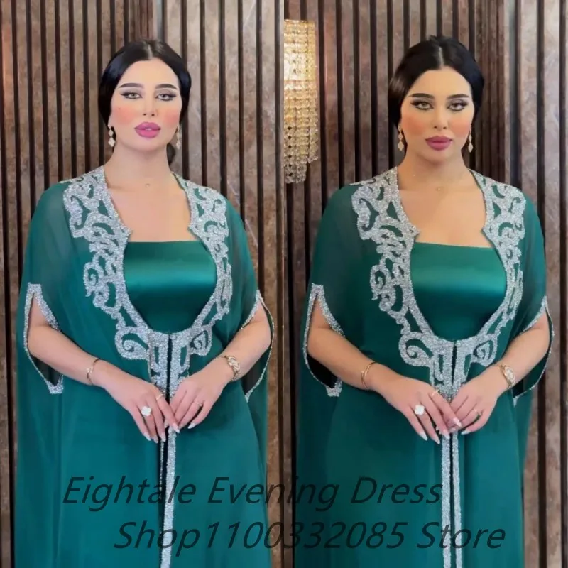 Eightale Customized Kaftan Evening Dresses With Jacket Sequince Lace Floor Length Party Gown Fitted Arabic Dubai Prom Dresses