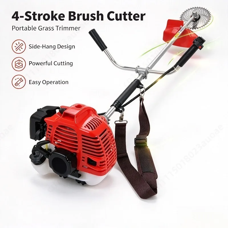 4 Stroke Side Mount Gas Powered Grass Cutter Small Household Brush Cutter Weed Trimmer Garden Lawn Mowing Equipment