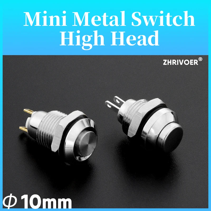 1pc10MM 2pin Panel Hole Metal Button Switch Power Push Button High Momentary Latching Soldering IP67 1NO