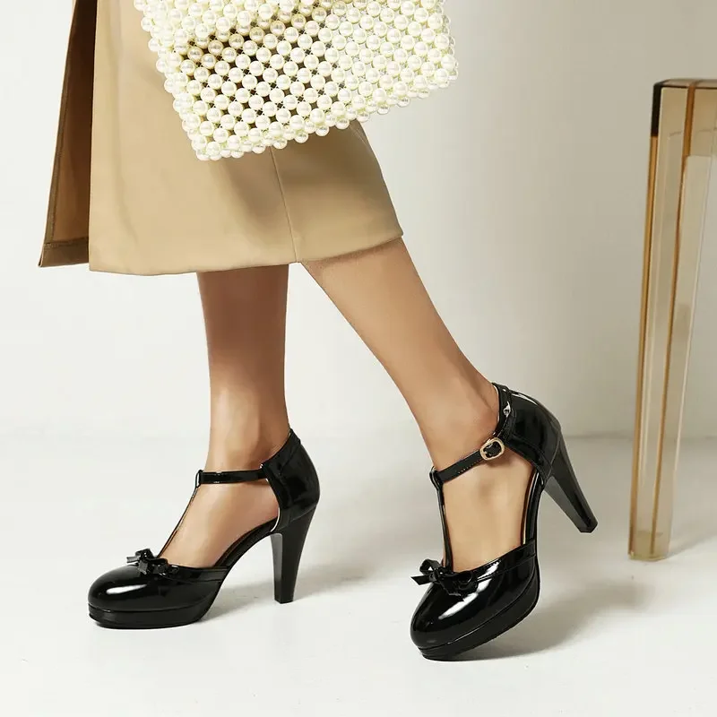 Sweet Butterfly-knot Women Pumps Mary Janes Lolita Shoes Girls Soild Round Toe Summer Platform Party Shoes