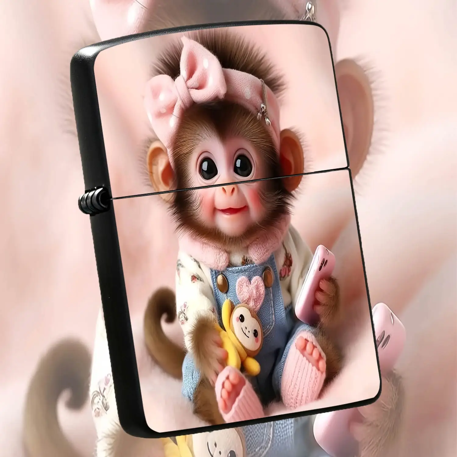 Adorable Cute Baby Monkey Lighter, Sweet Pink Outfit Little Monkey with Hair Bow Plush Doll Design, Portable Delightful Daily Use Accessory, Ideal Warm Creative Gift for Friends Family, Cozy Deco A Humorous And Interesting Lighter