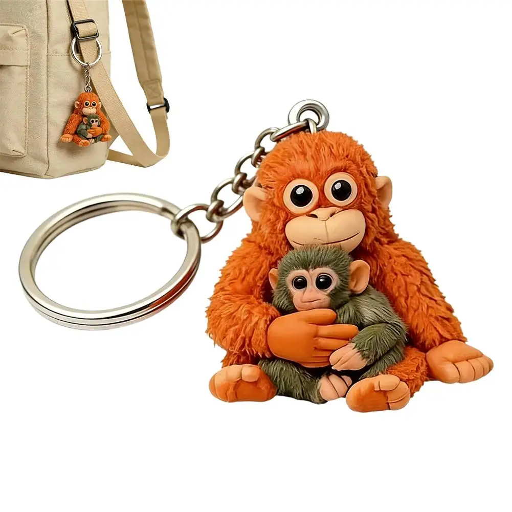 Protect Punch The Monkey Keychain 2D Acrylic Keyring For Backpacks & Car Keys Cute Monkey Holding Toy Decor
