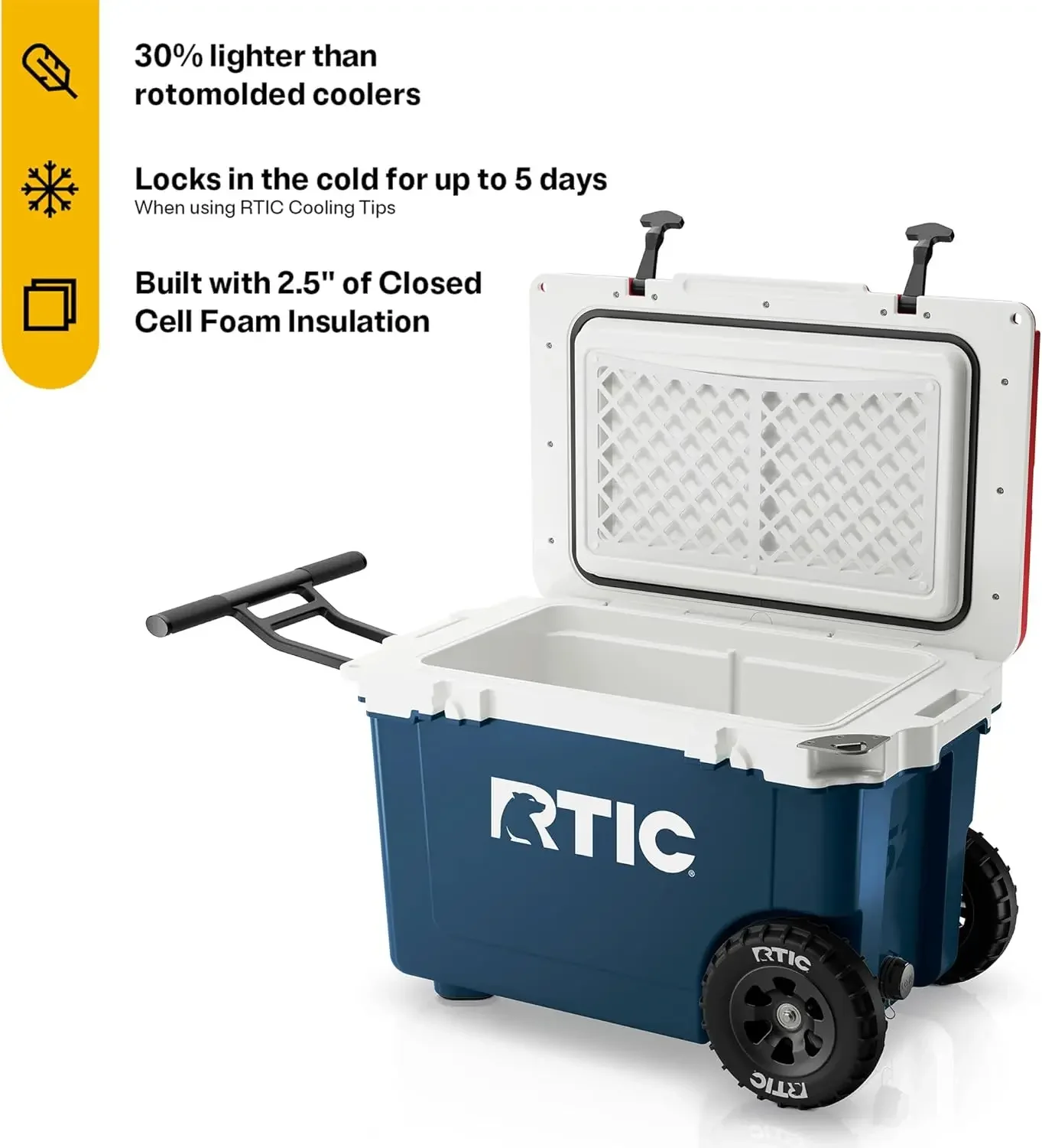 RTIC 52 Quart Ultra-Light Wheeled Hard Cooler Insulated Portable Ice Chest Box for Beach, Drink, Beverage, Camping, Picnic