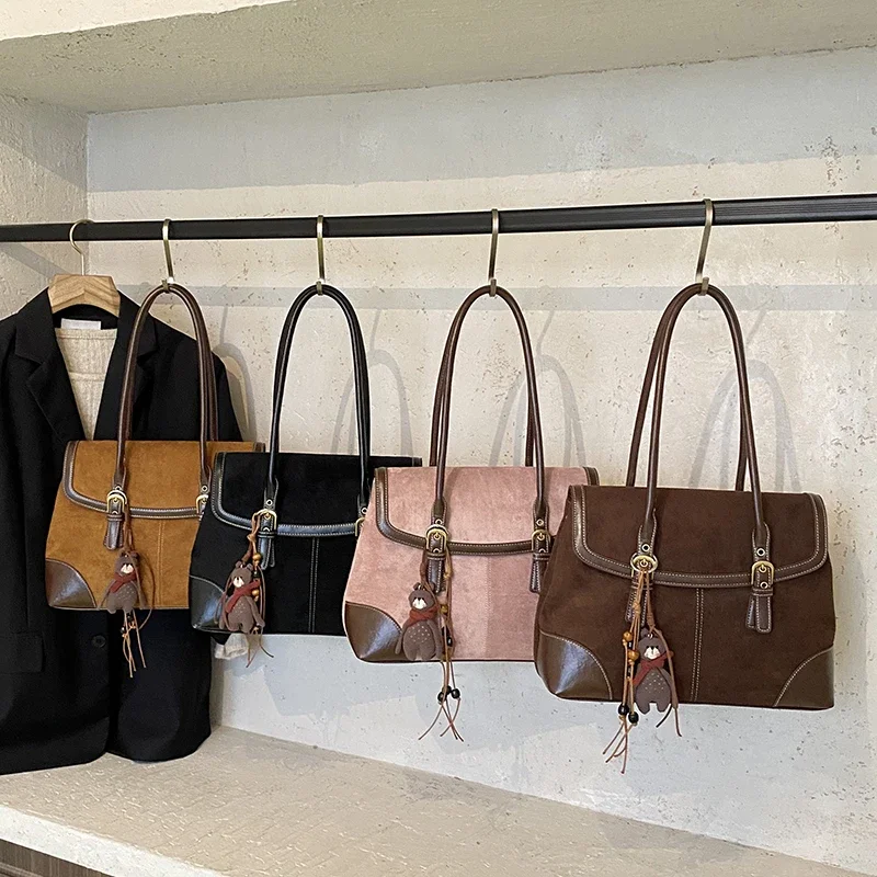 

Winter Fashion Versatile Faux Suede Square Shoulder Bags Large Capacity Sense of Luxury Women's Armpit Bags