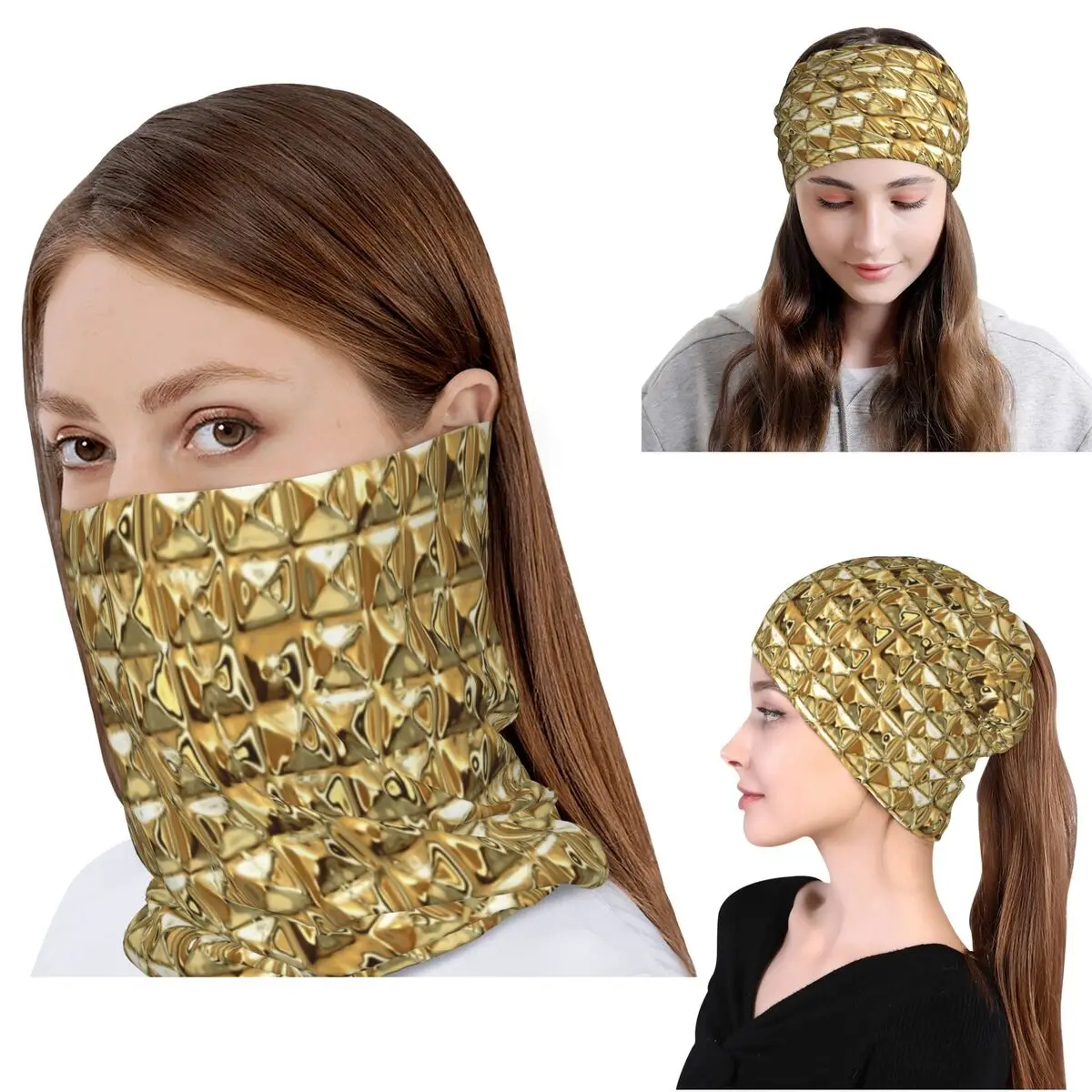 

Золотая бандана-маска-шарф, многофункциональный головной убор, шапка-бини для мужчин и женщин, взрослых, моющаяся