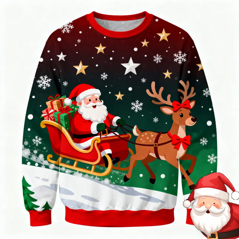 Women's Funny Ugly Christmas Sweater Santa Claus Graphic Print Winter Warm Pullover Casual Loose Fit Holiday Sweatshirt 2026