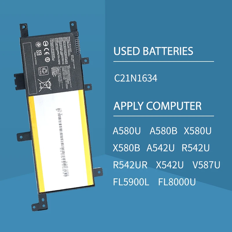 新しいバッテリーc21n1634c21pqch asus x542 a580ur a580u x542u x542ua a580uf f542un fl5900l r542ua r542uf x542uf