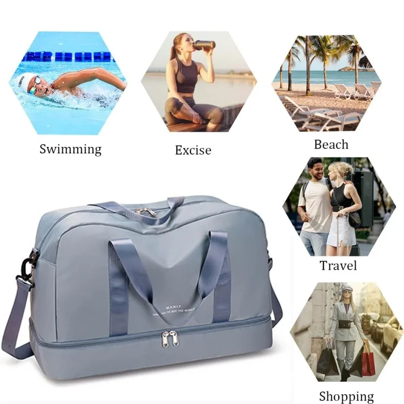 Bolsa de viaje de gran capacidad para hombre y mujer, bolso de mano ligero e impermeable con separación en seco y húmedo, bolsa de equipaje de gimnasio con compartimento para zapatos, novedad