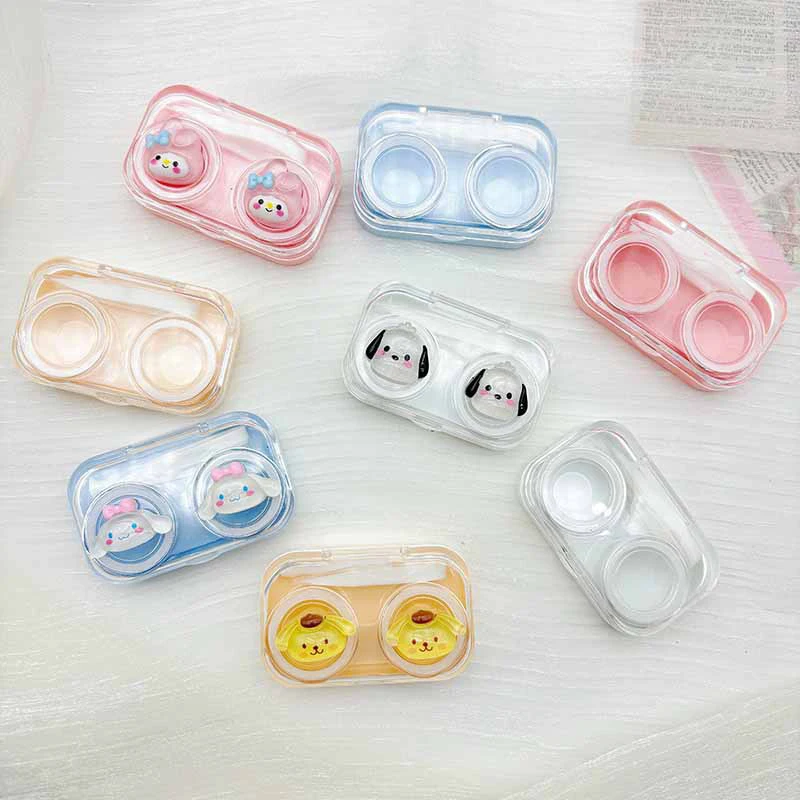 Kawaii Sanrio Contact Lens Box Cinnamoroll Kuromi Portable Travel Contact Lens Case With Tweezer Cartoon Cute Lens Nursing Tools